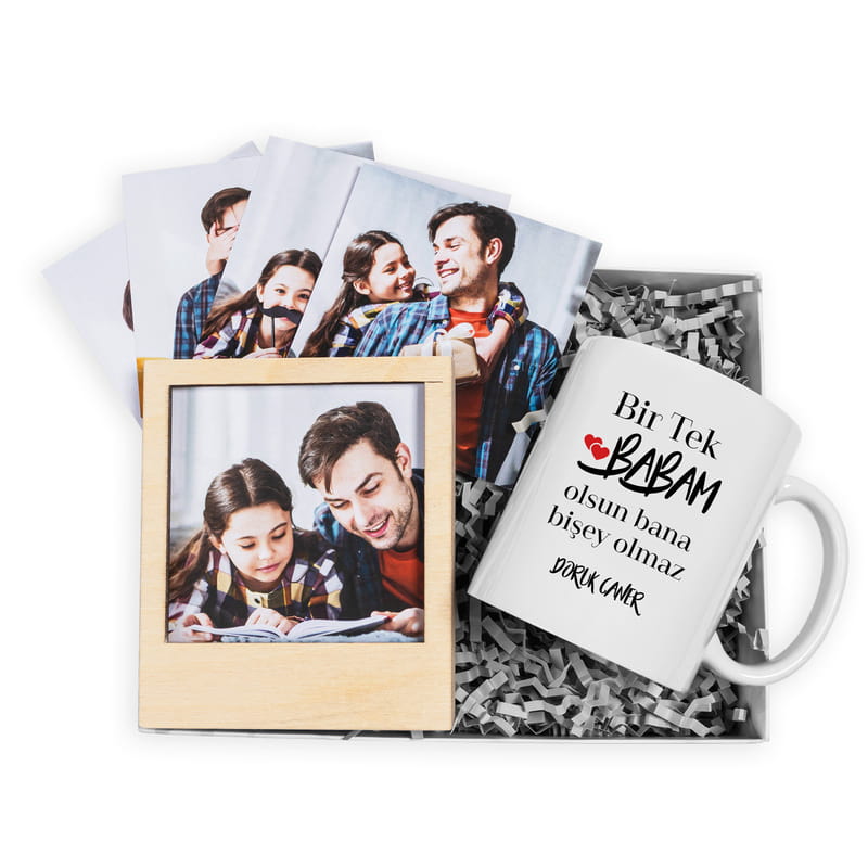 Ahşap Fotoğraf Çerçeveli Babalar Günü Hediye Kutusu