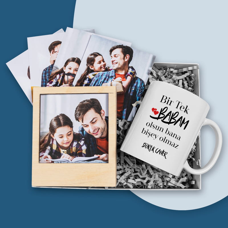 Ahşap Fotoğraf Çerçeveli Babalar Günü Hediye Kutusu