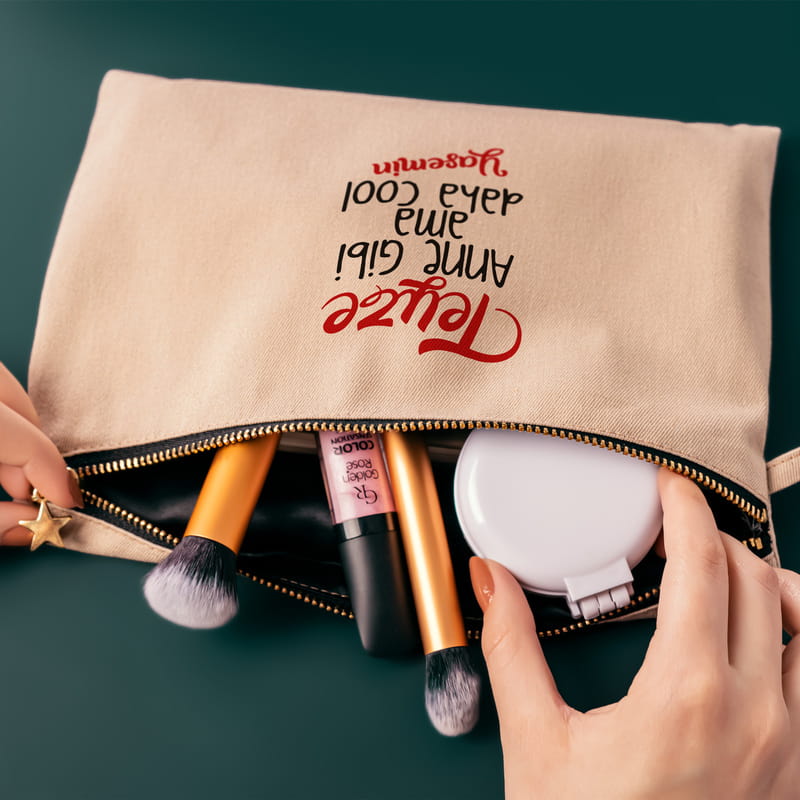 Anne Yarısı Teyzelere Özel Tasarımlı Kişiye Özel Kanvas Makyaj Çantası