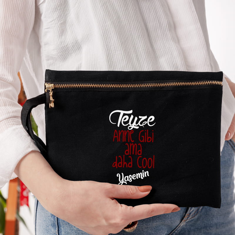 Anne Yarısı Teyzelere Özel Tasarımlı Kişiye Özel Kanvas Makyaj Çantası