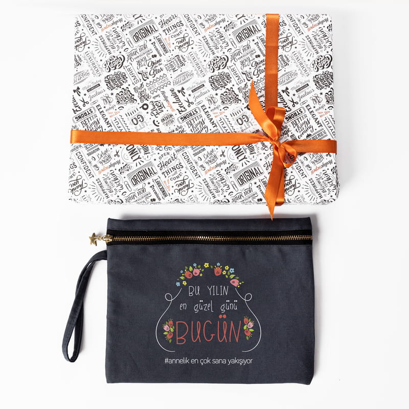 Anneler Günü Hediyesi Motto Tasarımlı Kanvas Makyaj Çantası