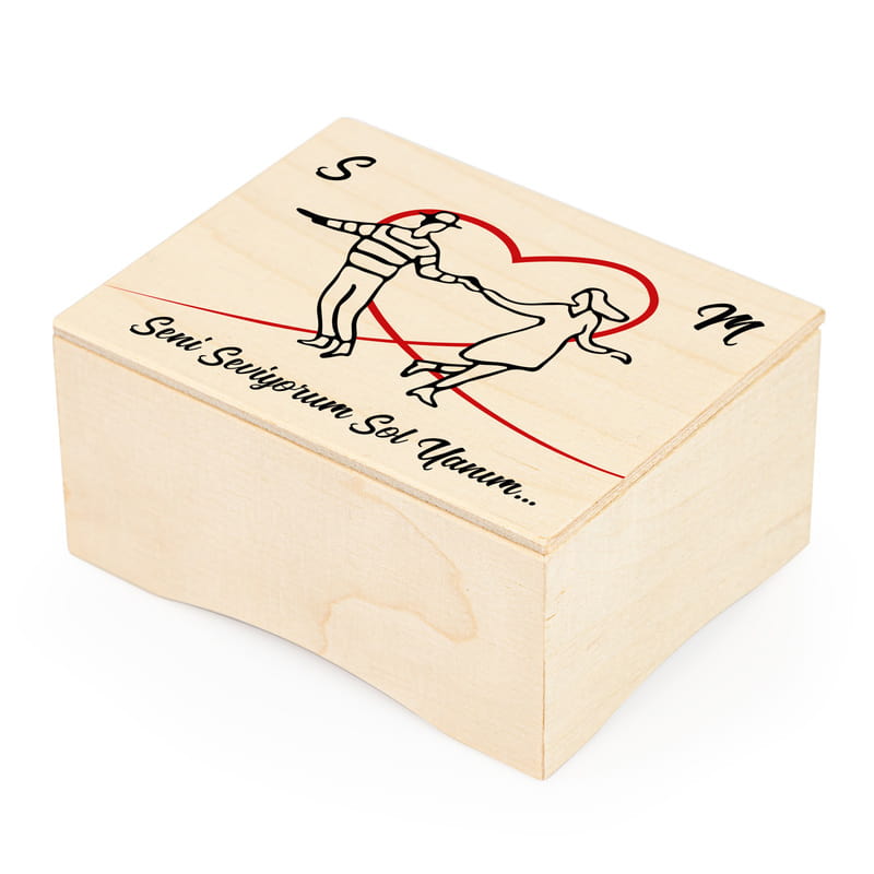 Aşk Sarhoşu Sevgililer Tasarımlı Ahşap Müzik Kutusu