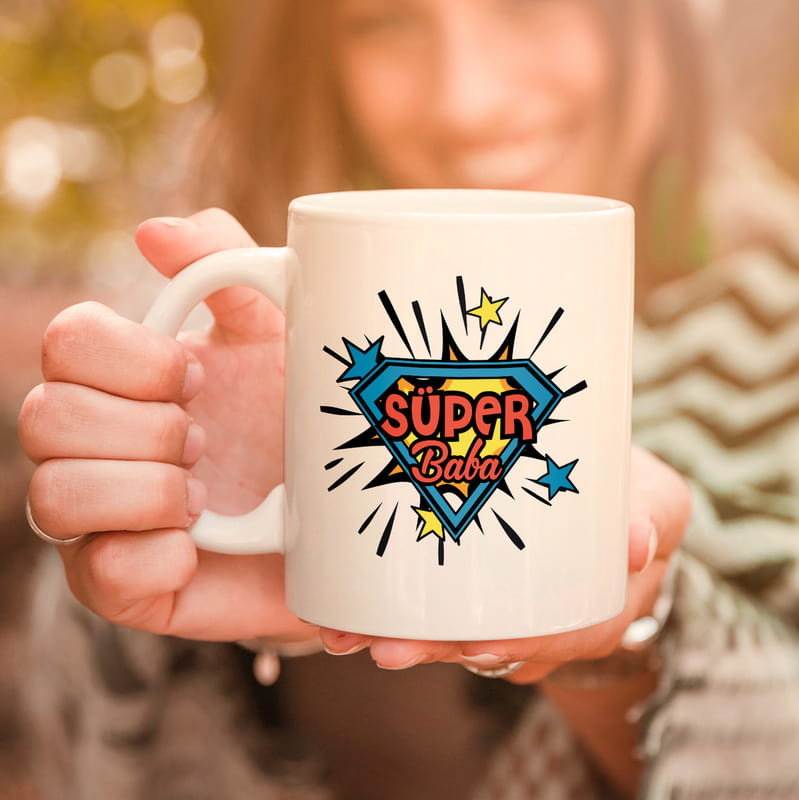 Babaya Esprili Süper Baba Mesajlı Porselen Kupa Bardak