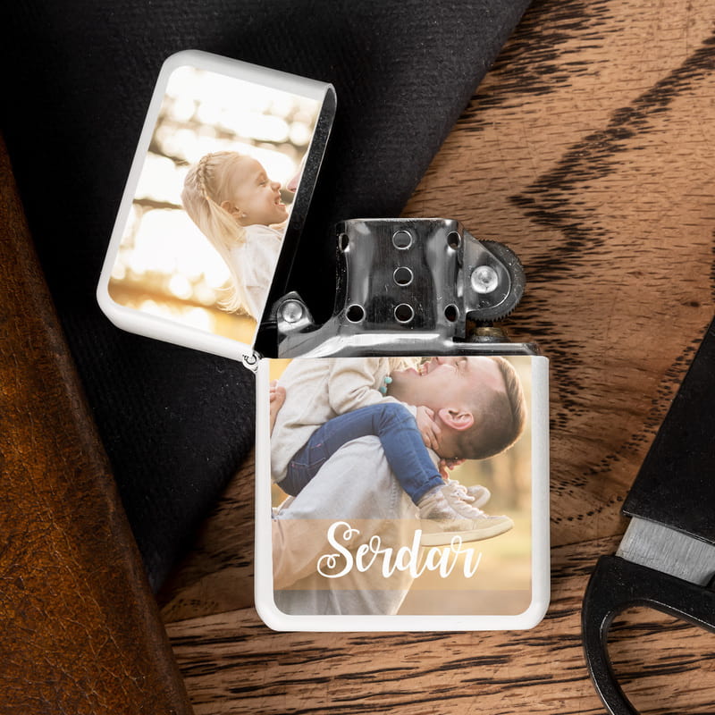 Babaya Hediye Fotoğraf Baskılı İsimli Metal Çakmak Seti