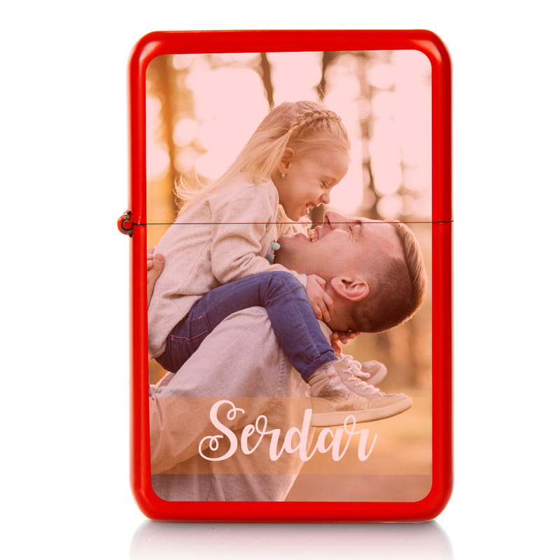 Babaya Hediye Fotoğraf Baskılı İsimli Metal Çakmak Seti