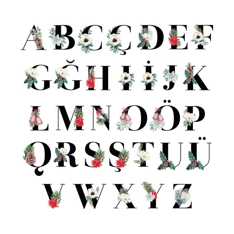 Baş Harf Tasarımlı Çiçekli Dekoratif Yastık