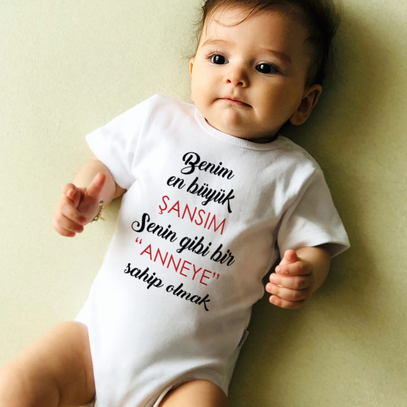 Benim En Büyük Şansım Tasarımlı Tişört Çocuk Zıbın Kombini - %100 Pamuklu Kumaş