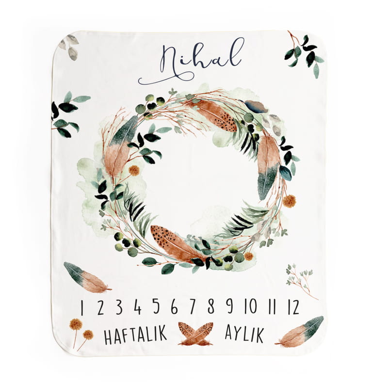 Bohem Tasarımlı Aylık | Haftalık Bebek Hediyesi Çekim Battaniyesi