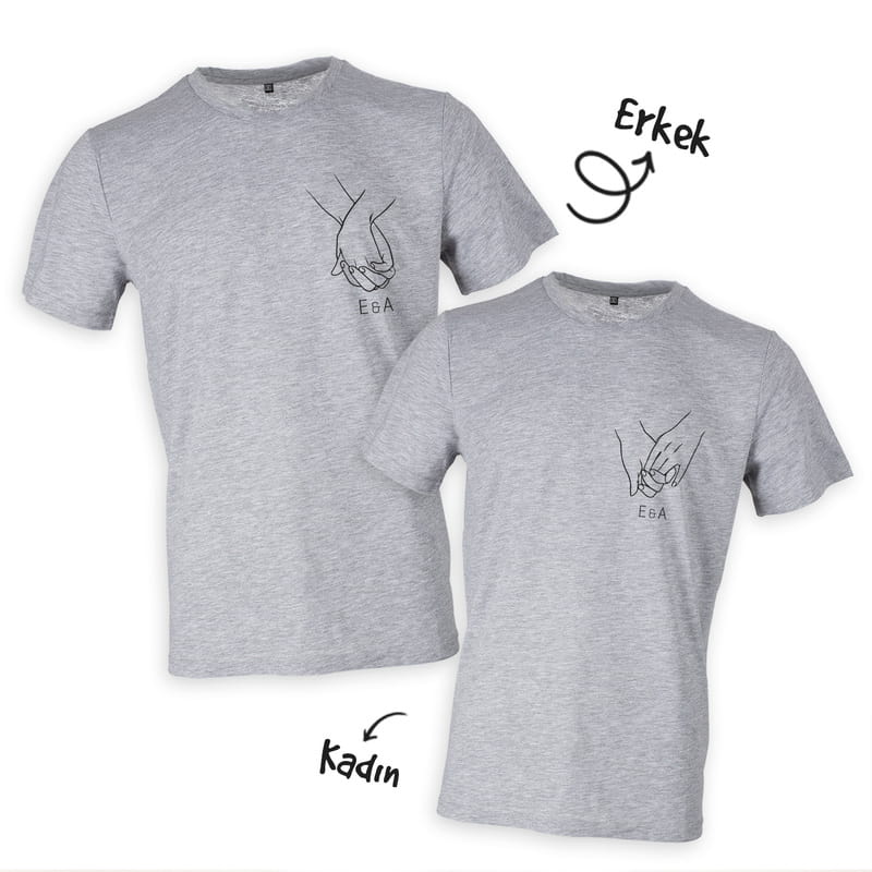 El Ele Tutuşan Aşıklar İsme Özel Sevgili Tişört Kombini - %100 Pamuklu Kumaş