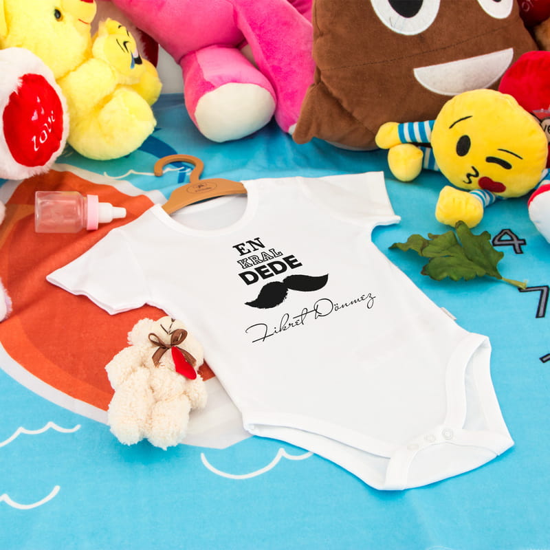 En Kral Dedeye Hediye İsme Özel Esprili Zıbın Body - %100 Pamuklu Kumaş