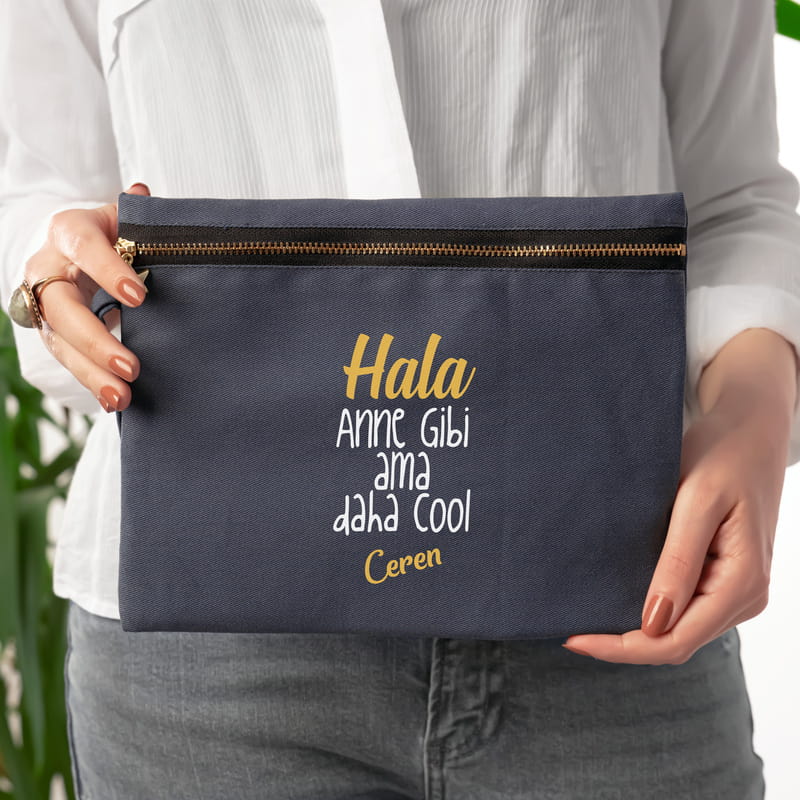 En Tatlı Halalara Özel Tasarımlı Kişiye Özel Kanvas Makyaj Çantası