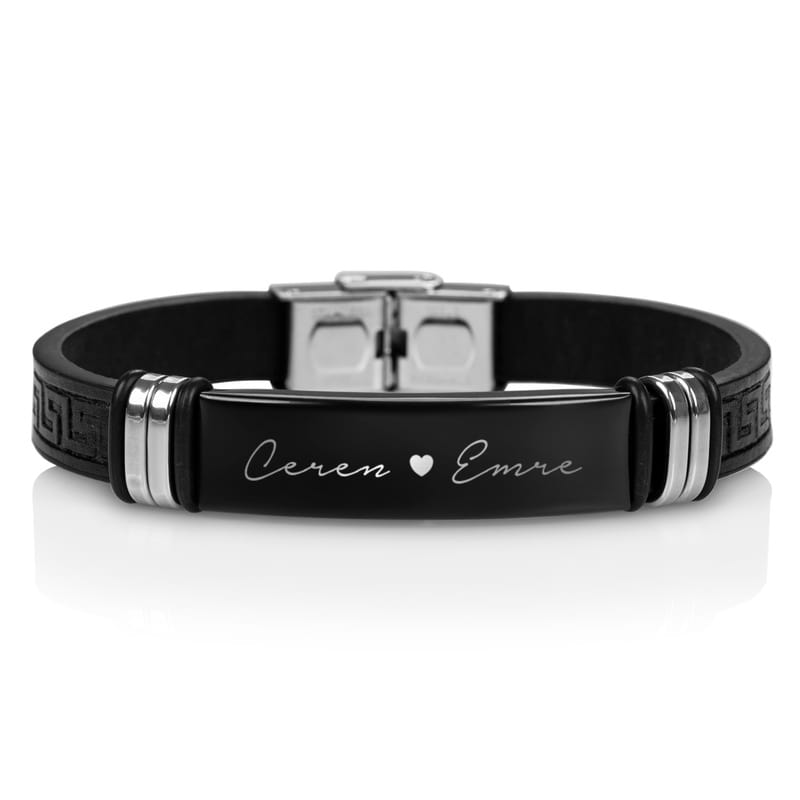 Erkek Sevgiliye Hediye İsim Yazılı Deri Bileklik
