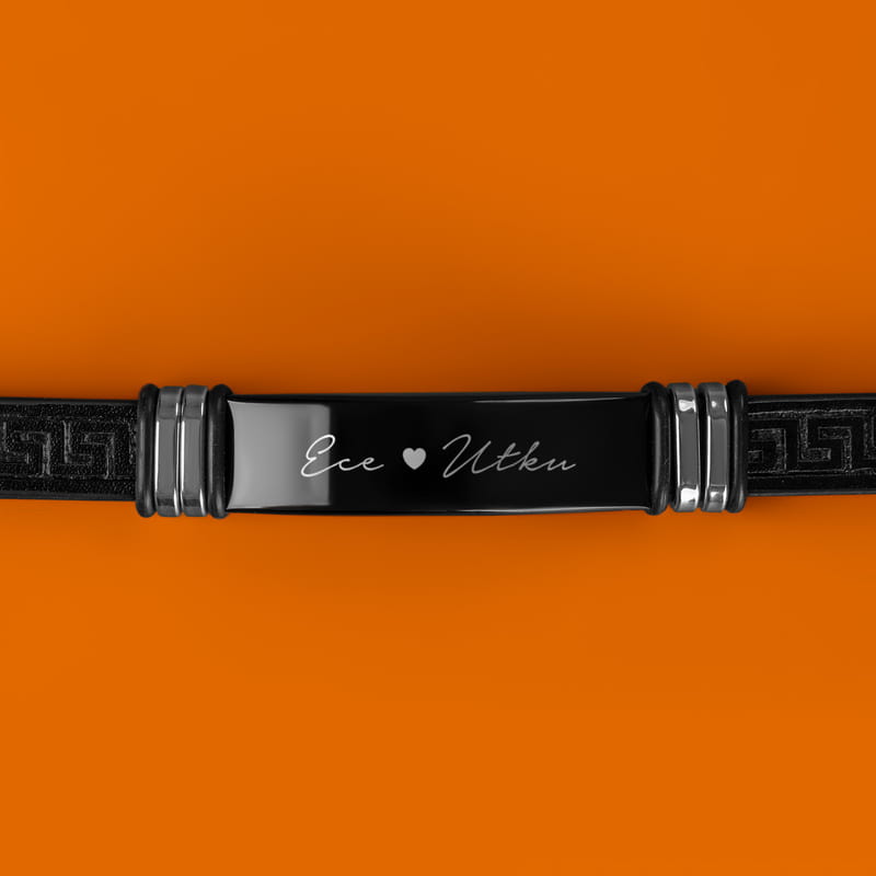 Erkek Sevgiliye Hediye İsim Yazılı Deri Bileklik