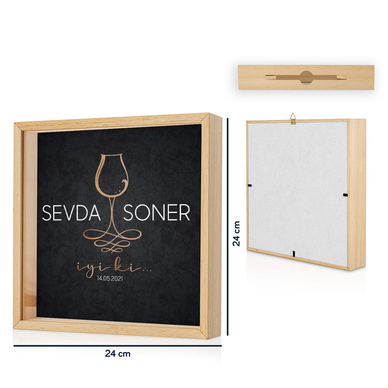 Eşe Yıldönümü Hediyesi İsme Özel Ahşap Mantar Koleksiyon Kutusu