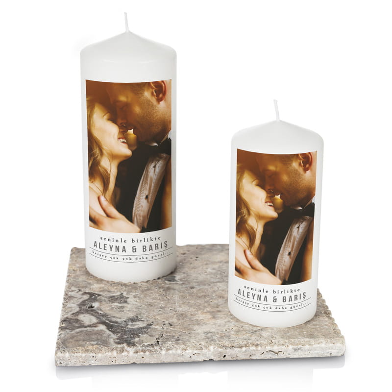 Evli Çiftlere Hediye Taş Altlıklı Dekoratif Mum Seti