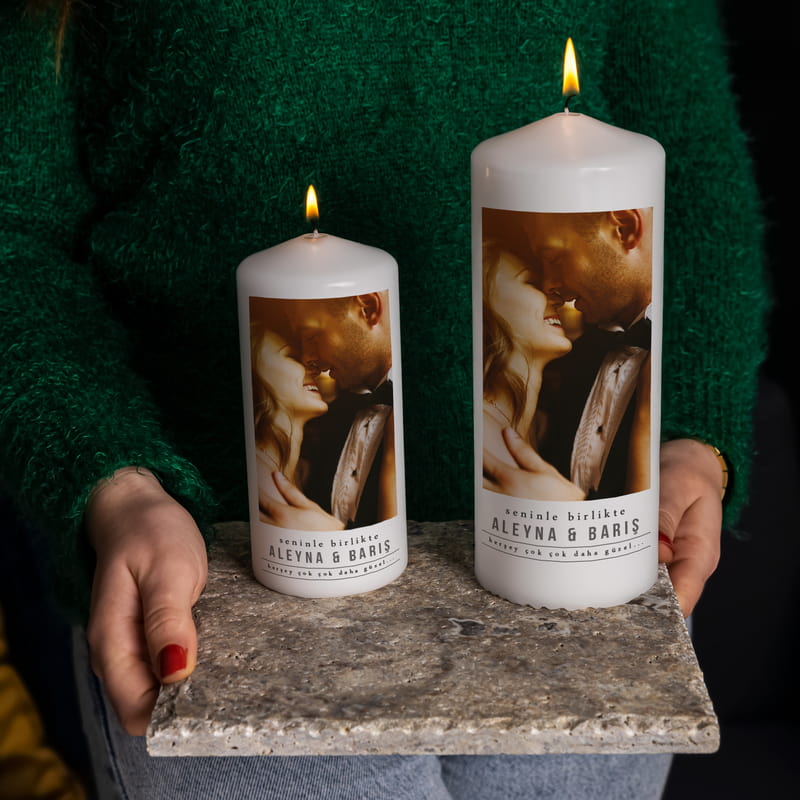 Evli Çiftlere Hediye Taş Altlıklı Dekoratif Mum Seti