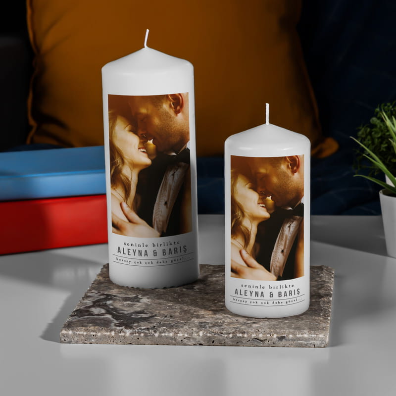 Evli Çiftlere Hediye Taş Altlıklı Dekoratif Mum Seti