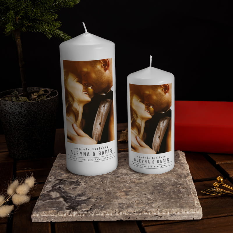 Evli Çiftlere Hediye Taş Altlıklı Dekoratif Mum Seti