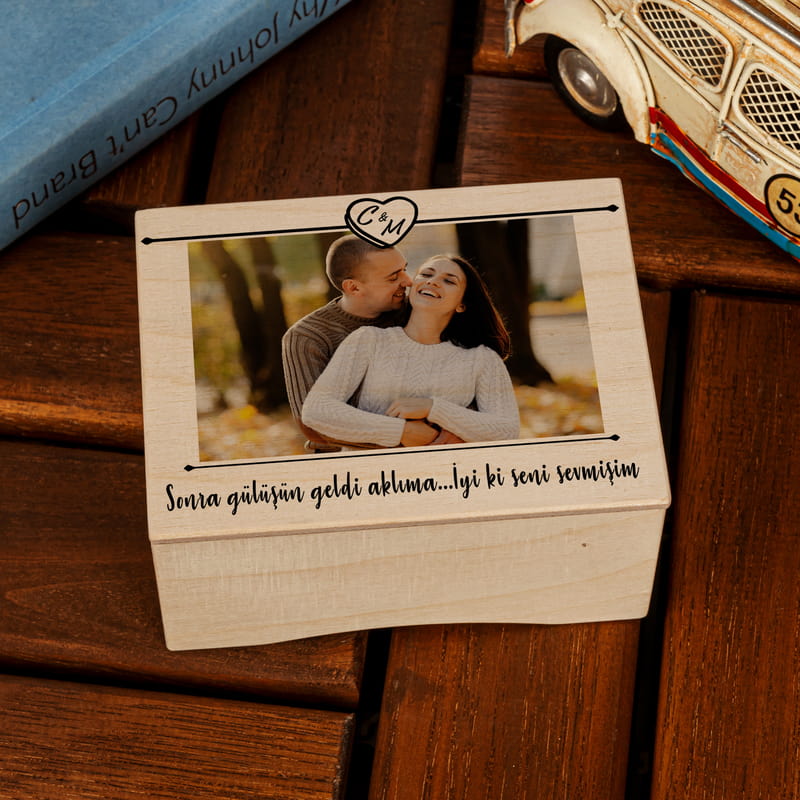Fotoğraf ve Mesajlı Kişiye Özel Ahşap Müzik Kutusu