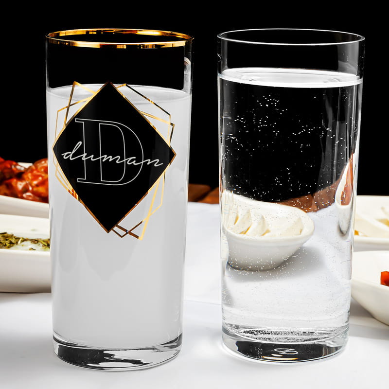 İsim Ve Harf Yazılı Altın Varaklı Ahşap Kutulu 4lü Rakı Kadehi