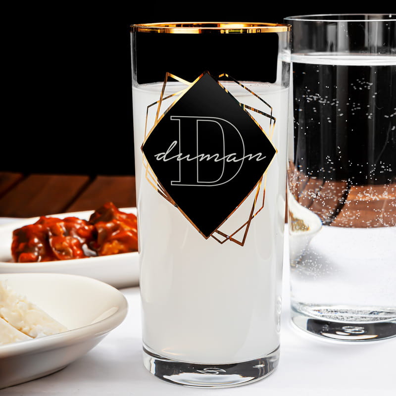 İsim Ve Harf Yazılı Altın Varaklı Ahşap Kutulu 4lü Rakı Kadehi