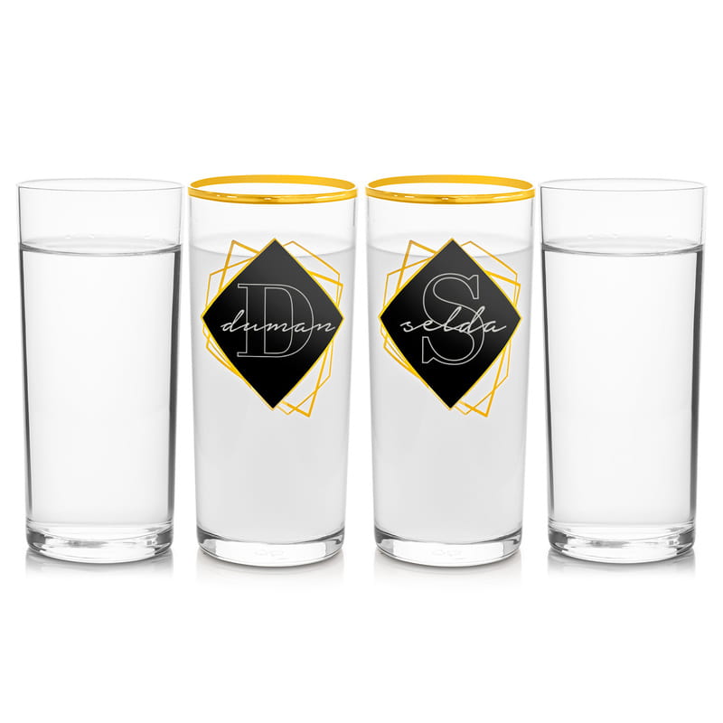 İsim Ve Harf Yazılı Altın Varaklı Ahşap Kutulu 4lü Rakı Kadehi