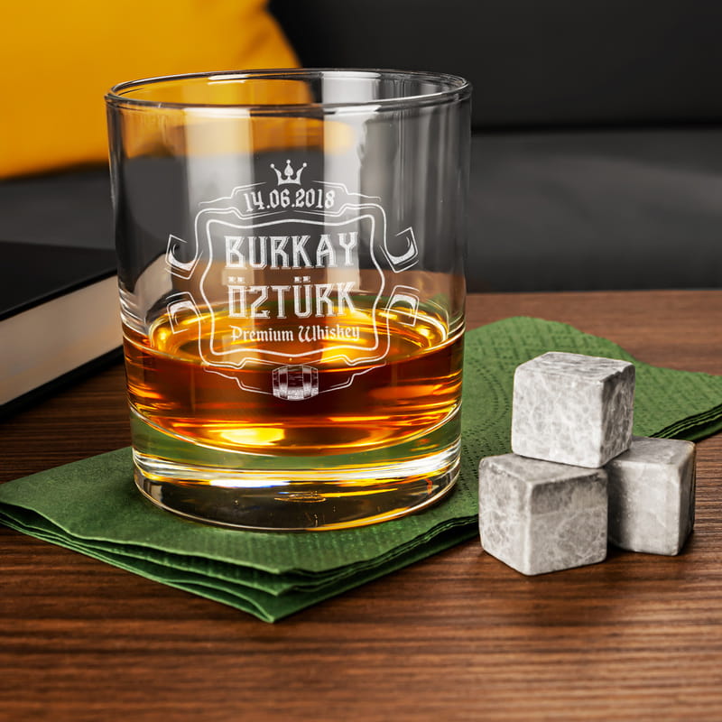 İsim ve Tarih Yazılı Premium Ahşap Kutulu Viski Kadeh Seti