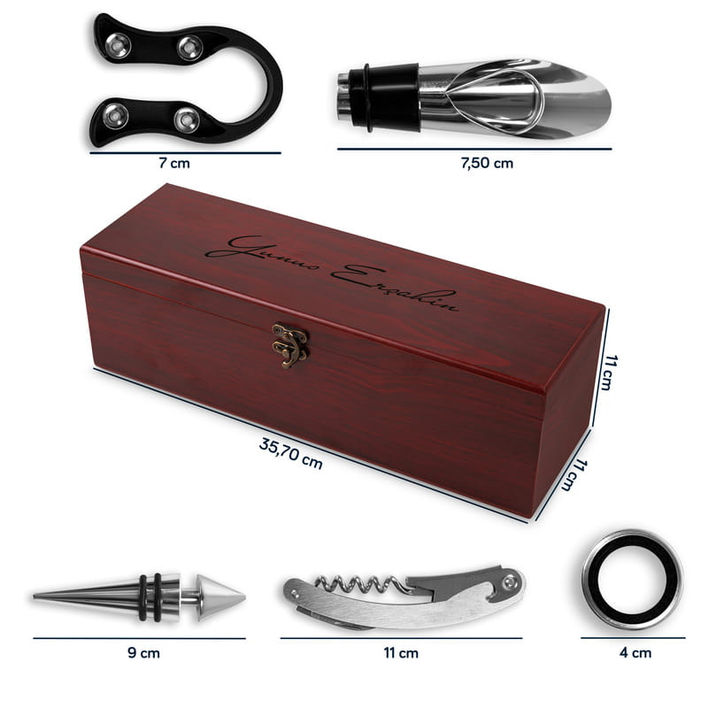 İsme Özel İmza Tasarımlı Şarap Kutusu ve Aksesuar Seti