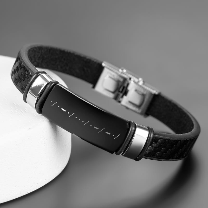 Kişiye Özel Mors Alfabesi Tasarımlı Deri Bileklik