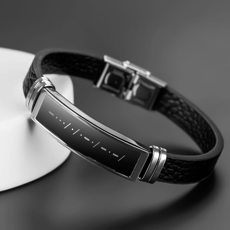 Kişiye Özel Mors Alfabesi Tasarımlı Deri Bileklik Hediye