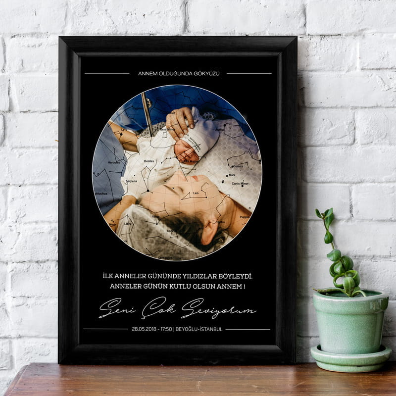 Kişiye Özel Yıldız Haritası Fotoğraf Baskılı Çerçeve