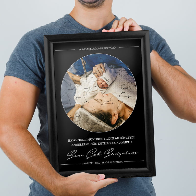 Kişiye Özel Yıldız Haritası Fotoğraf Baskılı Çerçeve