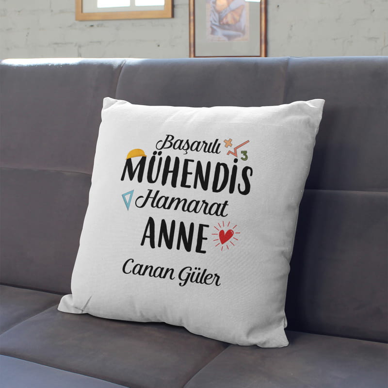 Mühendis Anneye Hediye Kişiye Özel Esprili Baskılı Yastık
