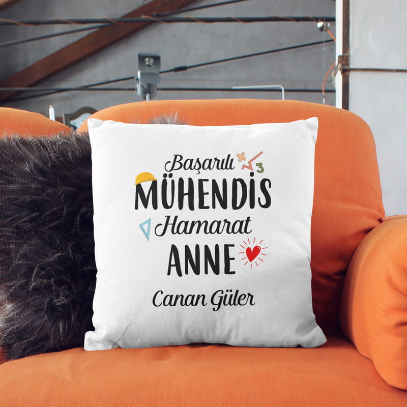 Mühendis Anneye Hediye Kişiye Özel Esprili Baskılı Yastık