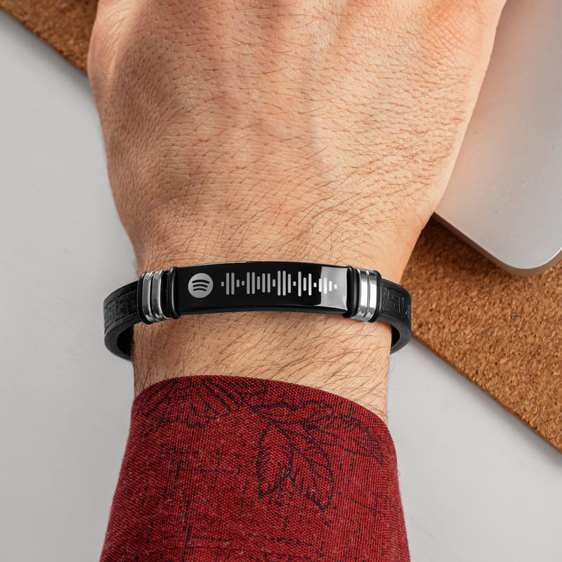 Müzik Severe Hediye Spotify Şarkı Barkodlu Deri Bileklik
