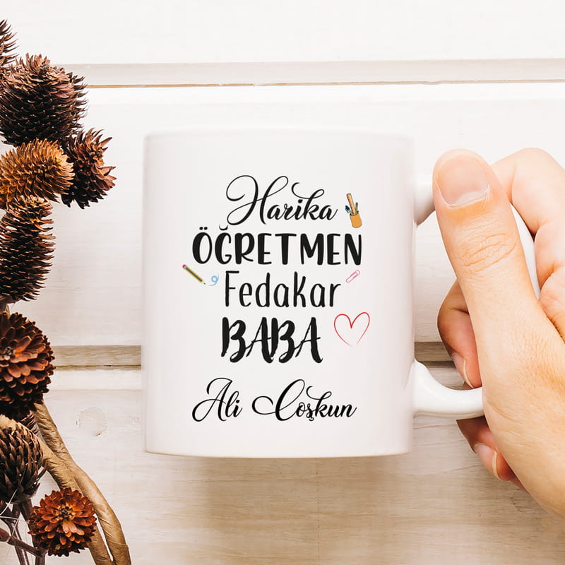 Öğretmen Babaya Hediye İsme Özel Esprili Kupa Bardak