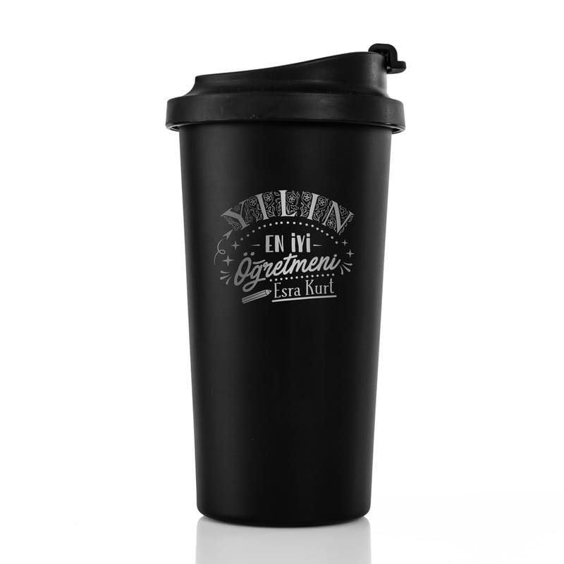 Öğretmen Eşe Hediye Mat Siyah Çelik Termos