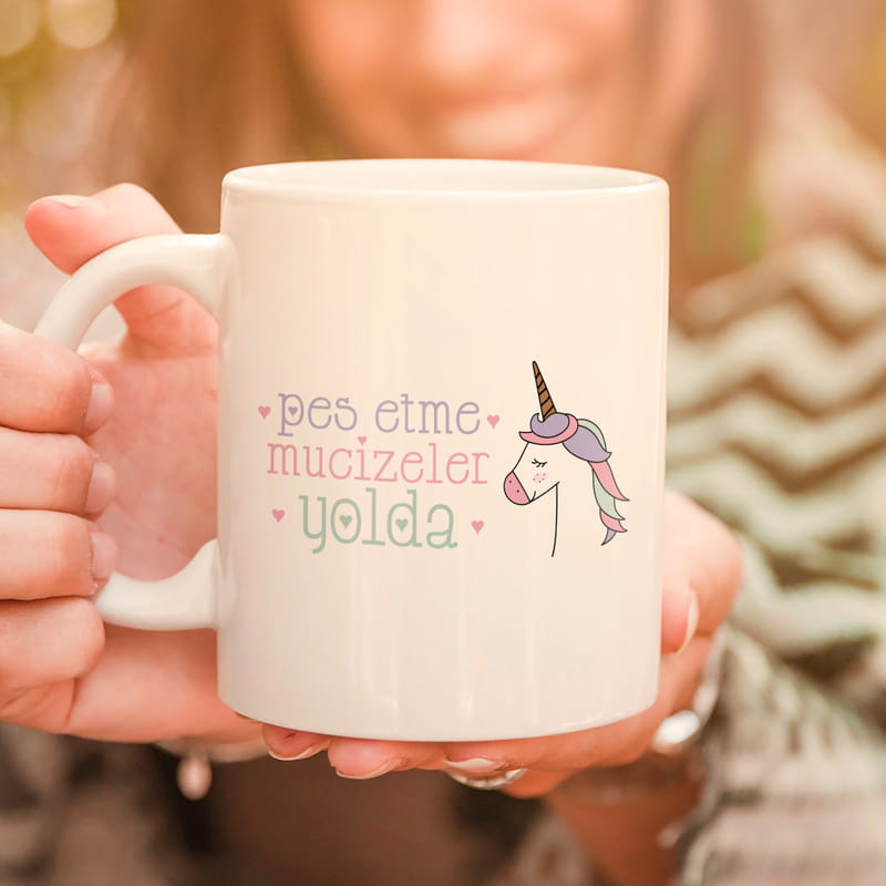 Pes Etme Mucizeler Yolda Unicorn Porselen Kahve Kupası
