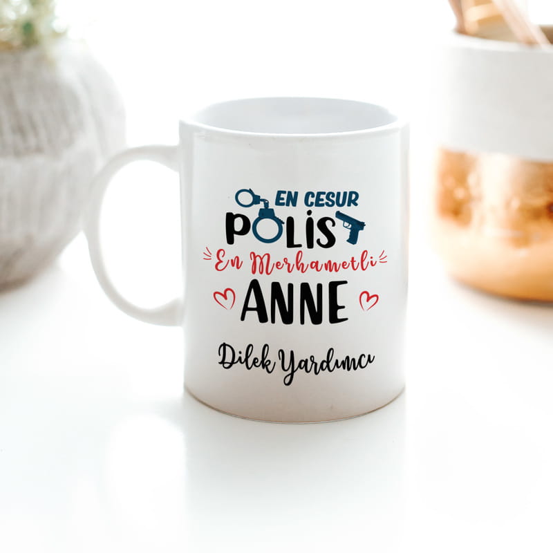 Polis Anneye Hediye İsme Özel Esprili Kupa Bardak
