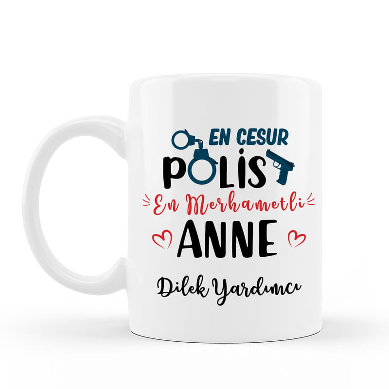 Polis Anneye Hediye İsme Özel Esprili Kupa Bardak