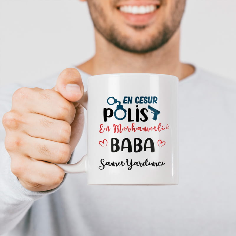Polis Babaya Hediye İsme Özel Esprili Kupa Bardak