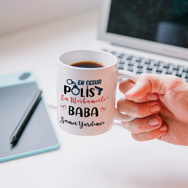 Polis Babaya Hediye İsme Özel Esprili Kupa Bardak