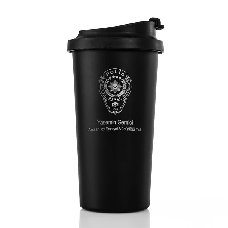 Polis Memuruna Hediye Mat Siyah Çelik Termos