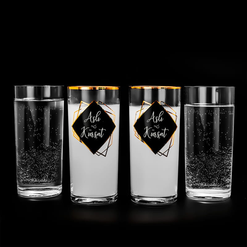 Sevgililer Günü Hediyesi Gold Özel Seri Ahşap Kutulu 4lü Rakı Kadehi