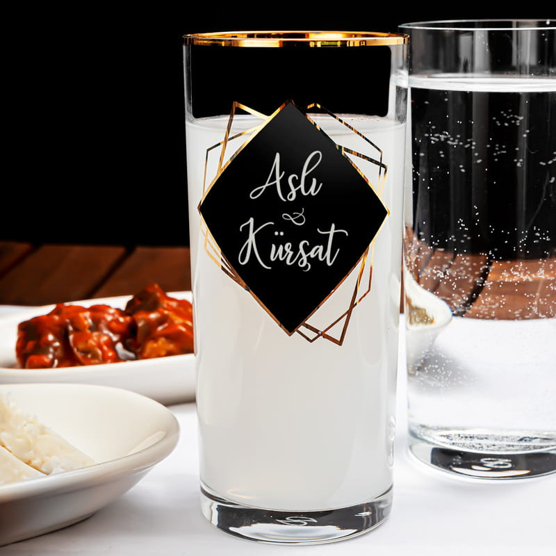 Sevgililer Günü Hediyesi Gold Özel Seri Ahşap Kutulu 4lü Rakı Kadehi