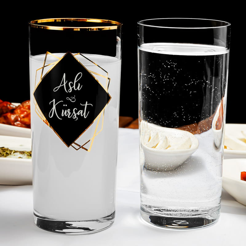 Sevgililer Günü Hediyesi Gold Özel Seri Ahşap Kutulu 4lü Rakı Kadehi
