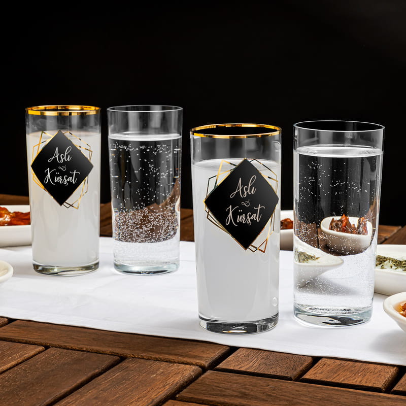 Sevgililer Günü Hediyesi Gold Özel Seri Ahşap Kutulu 4lü Rakı Kadehi