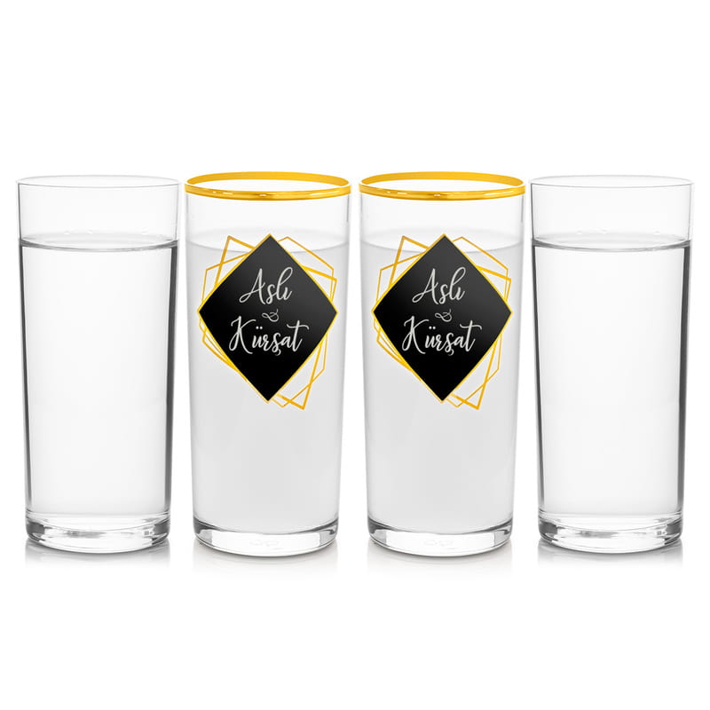 Sevgililer Günü Hediyesi Gold Özel Seri Ahşap Kutulu 4lü Rakı Kadehi