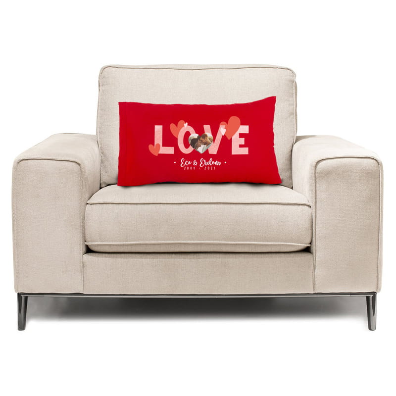 Sevgililer Günü Hediyesi Romantik Fotoğraflı İsim ve Tarih Yazılı Yastık