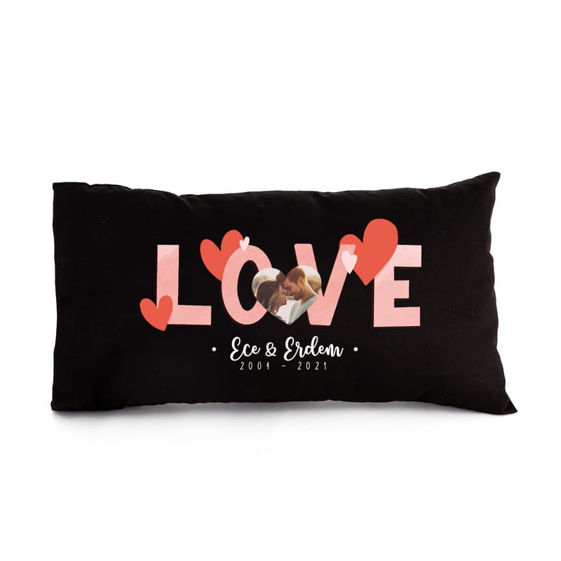 Sevgililer Günü Hediyesi Romantik Fotoğraflı İsim ve Tarih Yazılı Yastık